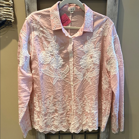 POL Tops - POL Pink Lace Embroidered Blouse